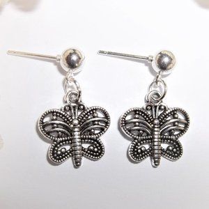 Silver Butterfly Earrings Post Stud Jewelry Minimalist Style Gift Idea Girl A184